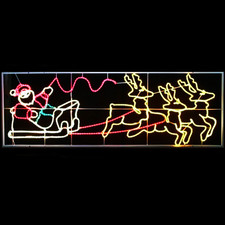 Cветодиодная вывеска-панно из дюралайта "Санта Клаус на оленях" 85х300 см