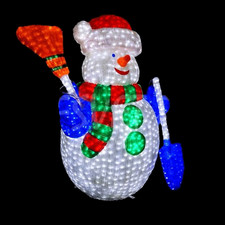 Светодиодная акриловая фигура "Снеговик с метлой и лопатой" 120 см