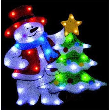 Новогодняя светодиодная фигура на подставке "Снеговичок с елкой" 66х64 см