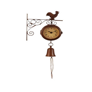 Уличные часы на кронштейне двухсторонние с колокольчиком "Петушок - золотой гребешок"