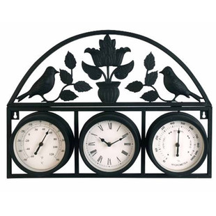 Уличные часы фасадные с термометром, гидрометром односторонние "Птичий рай"