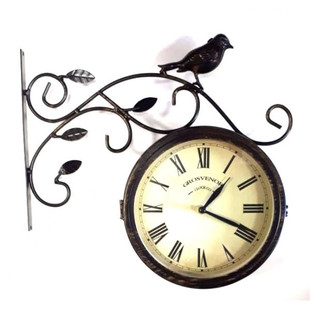 Уличные часы-термометр для дачи двухсторонние на кронштейне "Птичья радость"