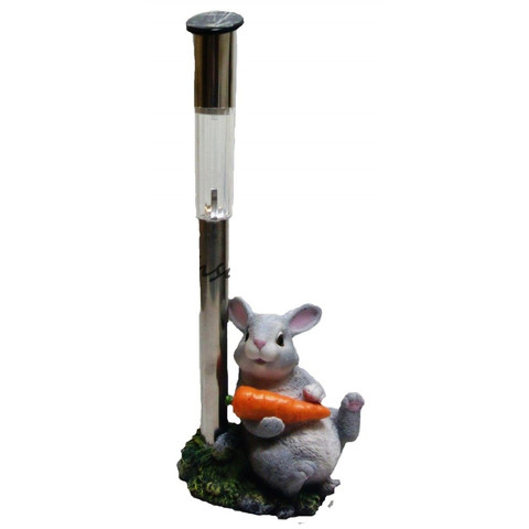 Садовая фигура с подсветкой на солнечной батарее "Заяц с морковкой у фонаря" 21х19 см