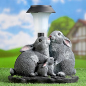 Садовая фигура с подсветкой на солнечной батарее "Семья зайцев под фонарем" 23х28 см