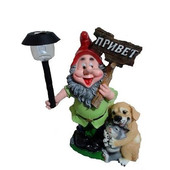 Садовая фигура-светильник на солнечной батарее "Гном с фонарем, котом и собакой" 59х44 см